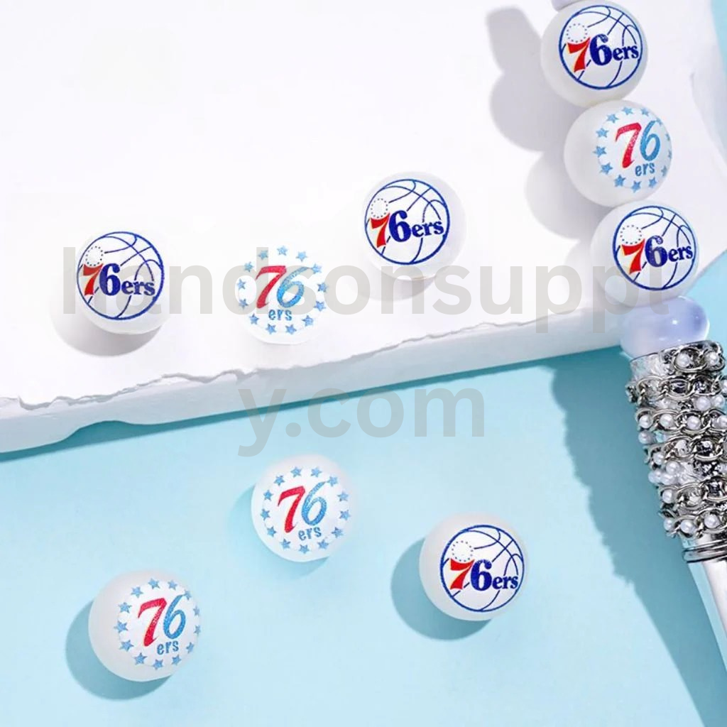 Philadelphia Basketball Theme Round 16MM Frosted Matt White USA Sports Mix Acrylic Beads