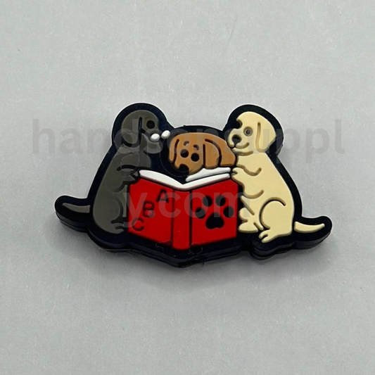 Cute Puppy Friends with Book and Paw Print Design Dog Silicone Focal Beads
