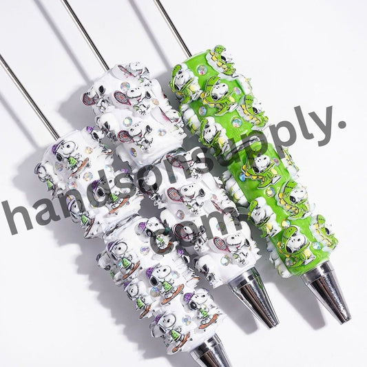 Lively Sports-Themed Beagle Dog Character with Sparkling AB Rhinestones Beadable Clay Pens