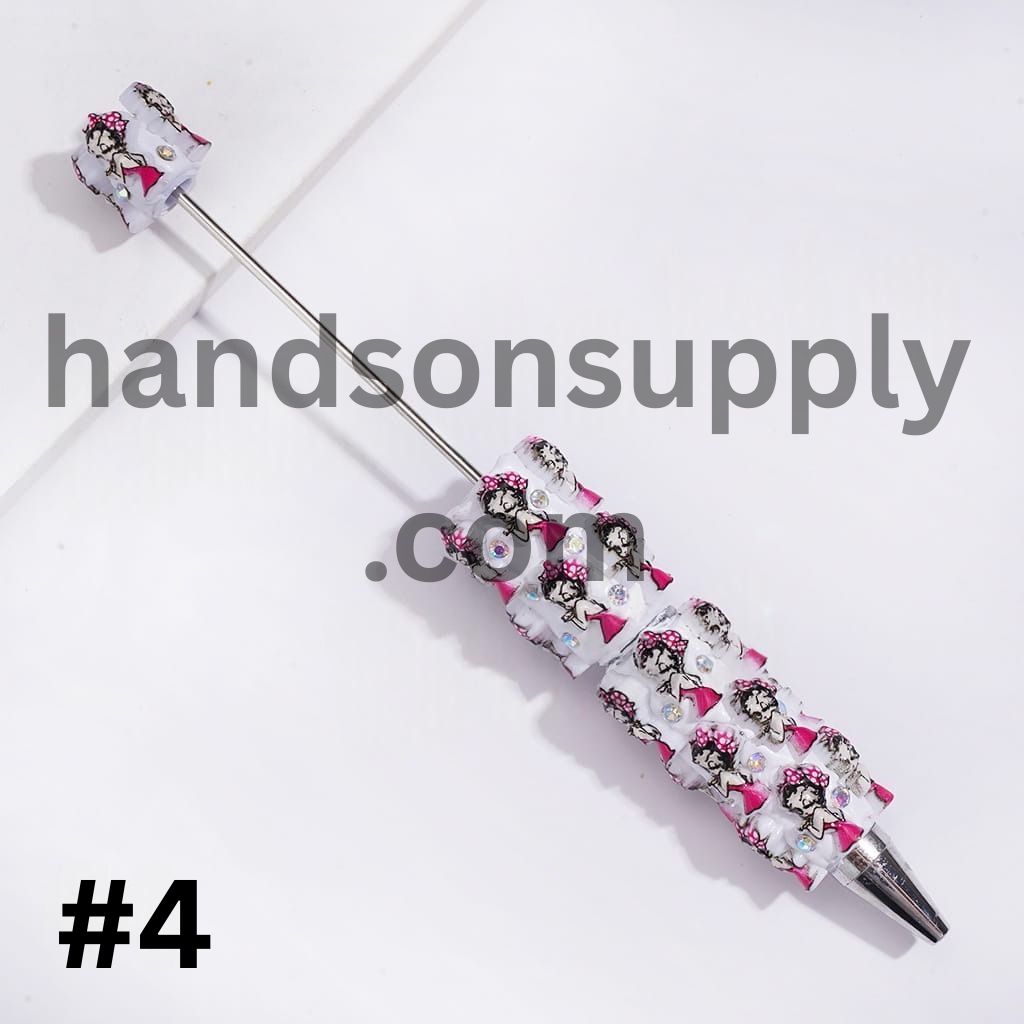 Cute Vintage Old Girl Character Series with Sparkling AB Rhinestone Beadable Clay Pens