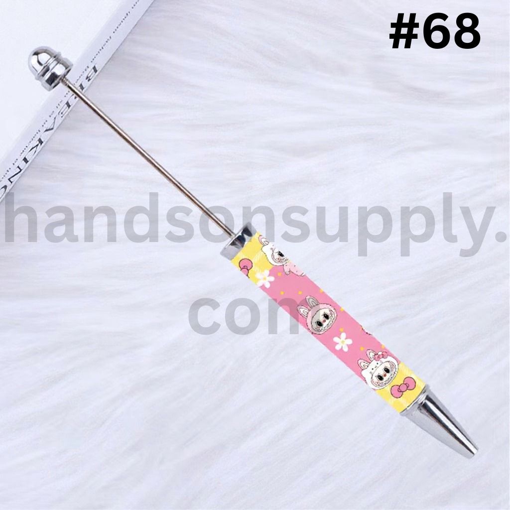 Cute Labub Pop Mar Character Beadable DIY Pen Colorful Glitter & Pearls Design