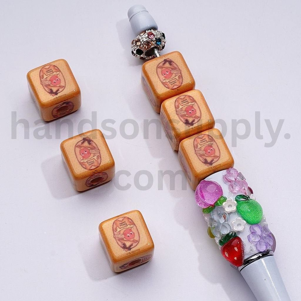 Twinkle Series Cube Shape with Cute Monster Doll Character Acrylic Beads 14MM