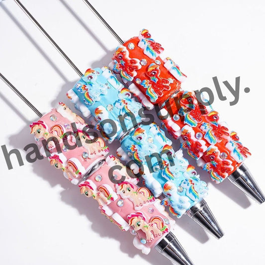 Whimsical Unicorn & Little Horse with Sparkling AB Rhinestones Beadable Clay Pens, Multicolor