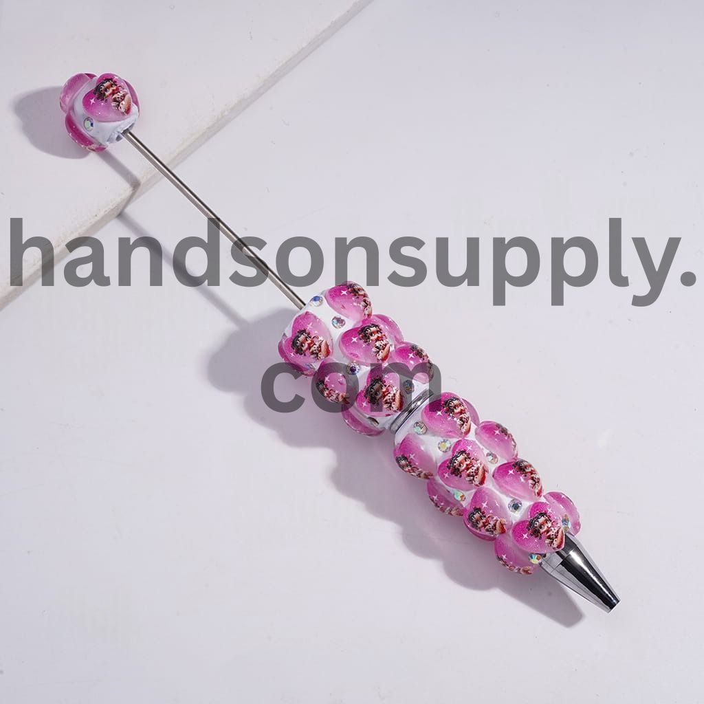 Old Girl Heart Print & AB Rhinestone Decoration, Beadable Clay Pen Random Mix
