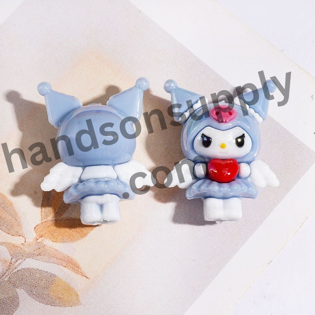 UV Coating Cute Angel & Evil Girl Character Soft PVC Rubber Beads with Wings & Heart Height 32MM, Multi-Color Random Mix