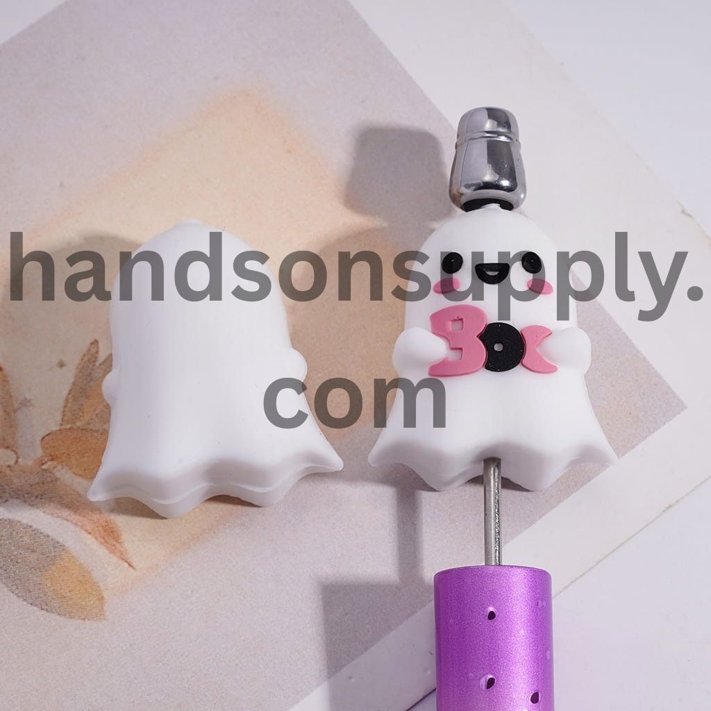 3D Skeleton Spooky White Ghost Halloween Series Silicone Focal Beads