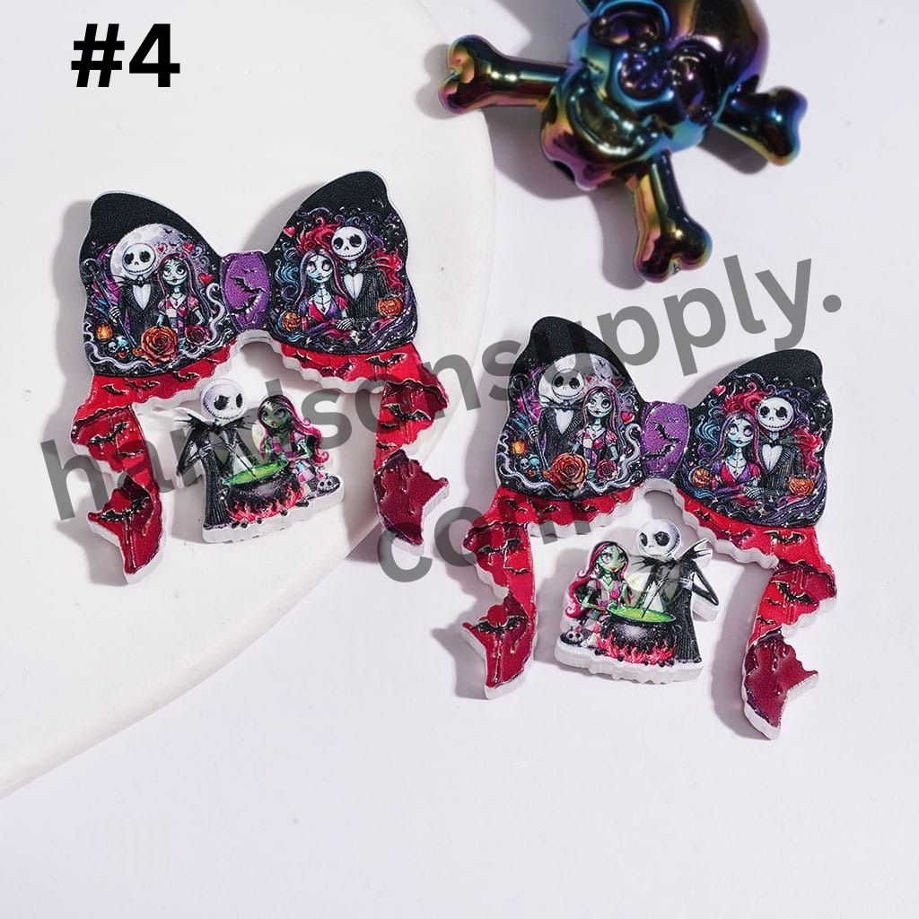 Horror Skull & Pumpkin Bow and Ornament Halloween Theme Acrylic Beads (Please Read Description)