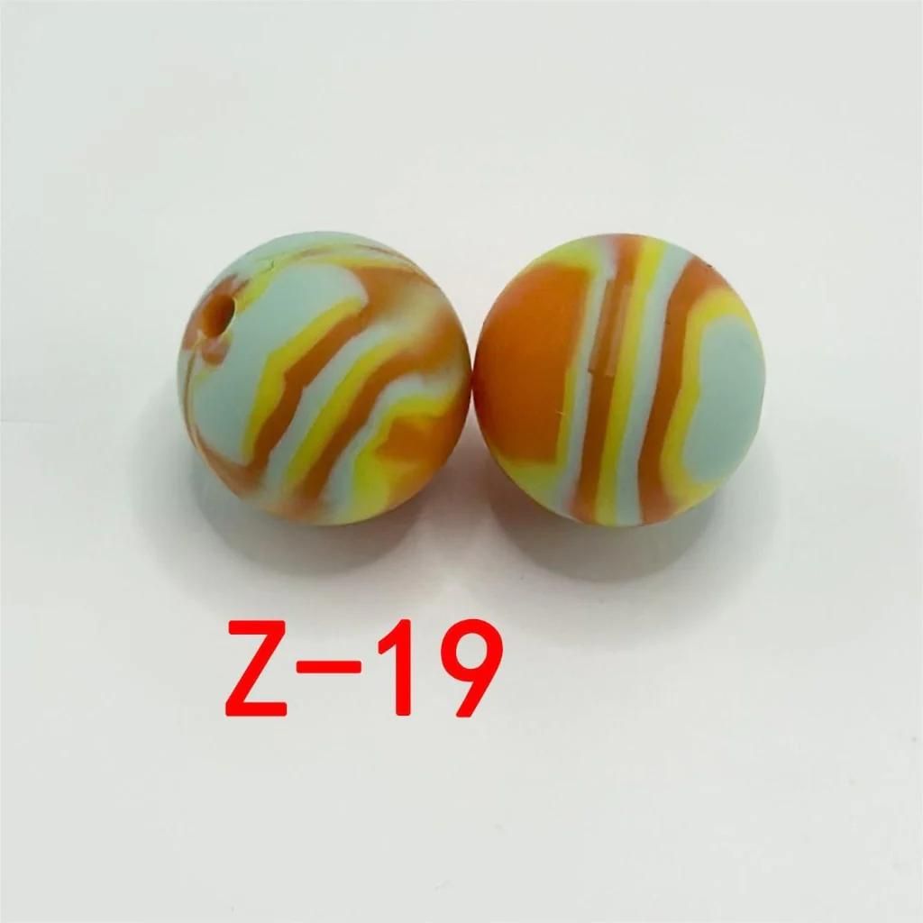 Multicolor Abstract Marble Pattern Printed Silicone Beads with Swirls, 15mm