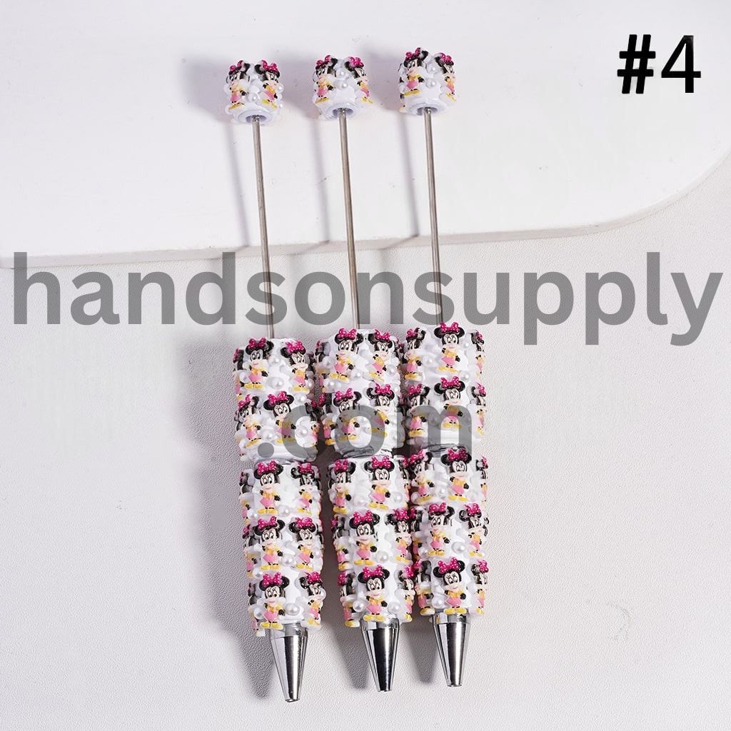 Girl Boy Mouse & Duck Series White Pearls Beadable Clay Pen, Random Mix