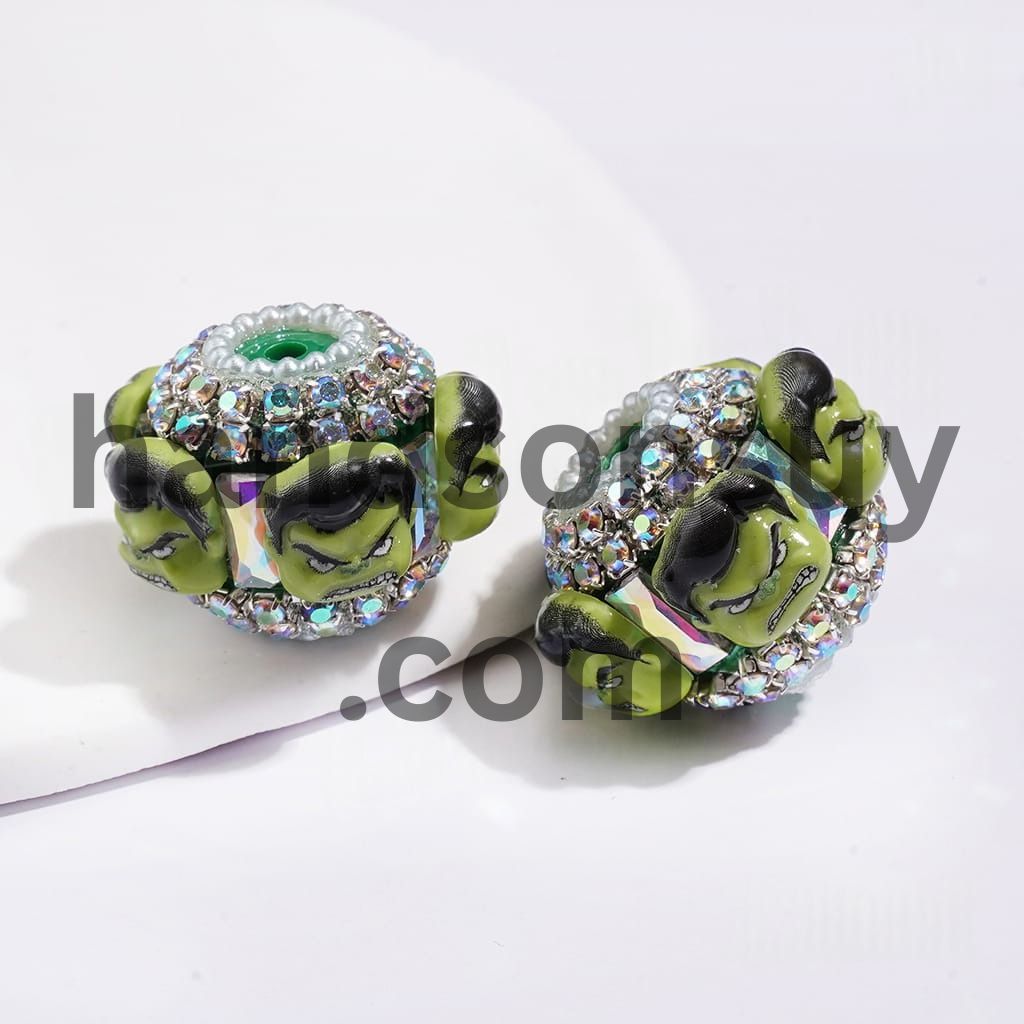 Superhero Character Handmade Acrylic Beads with Clear Rhinestone Chain & AB Crystal Spacer, 22MM, Multi Colors Random Mix