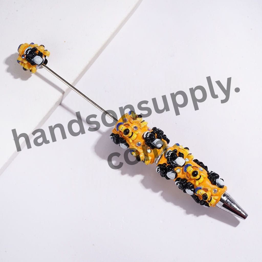 Cute Mountain Goat & Sheepdog Character Handmade Clay Beadable Pens, Animal Character Design, Black & Orange, Assorted Styles, Random Mix