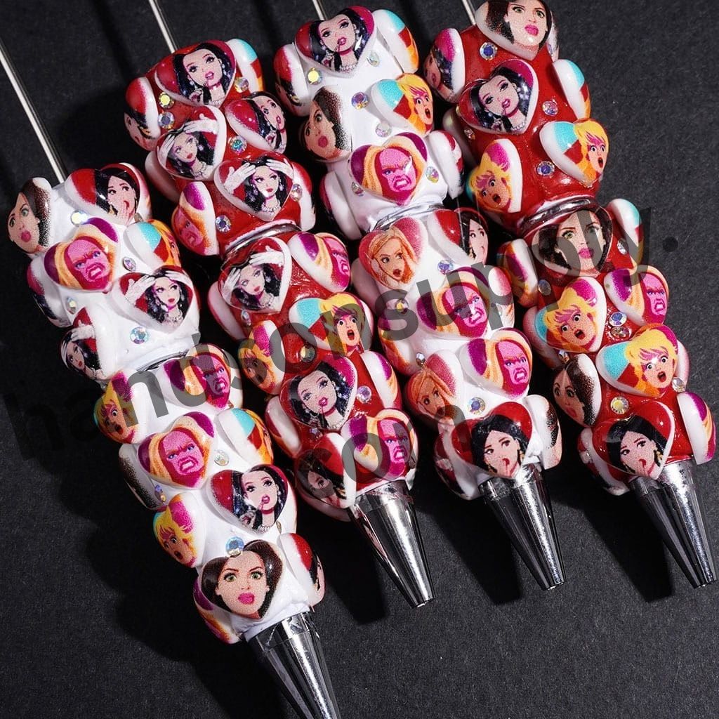 Charming Heart with Unique Expression Fashion Doll with Sparkling AB Rhinestones Beadable Clay Pens, Red and White Background