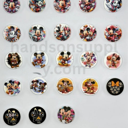 Round Minnie and Mickey Style Cartoon Mouse Characters Silicone Focal Beads