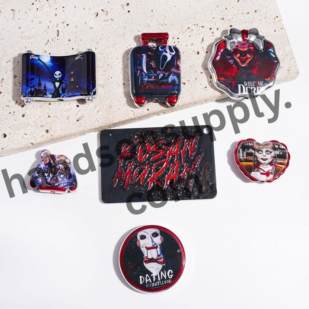 Spooky and Horror Popular Characters Silver Border Acrylic Beads and Pendants, Random Mix