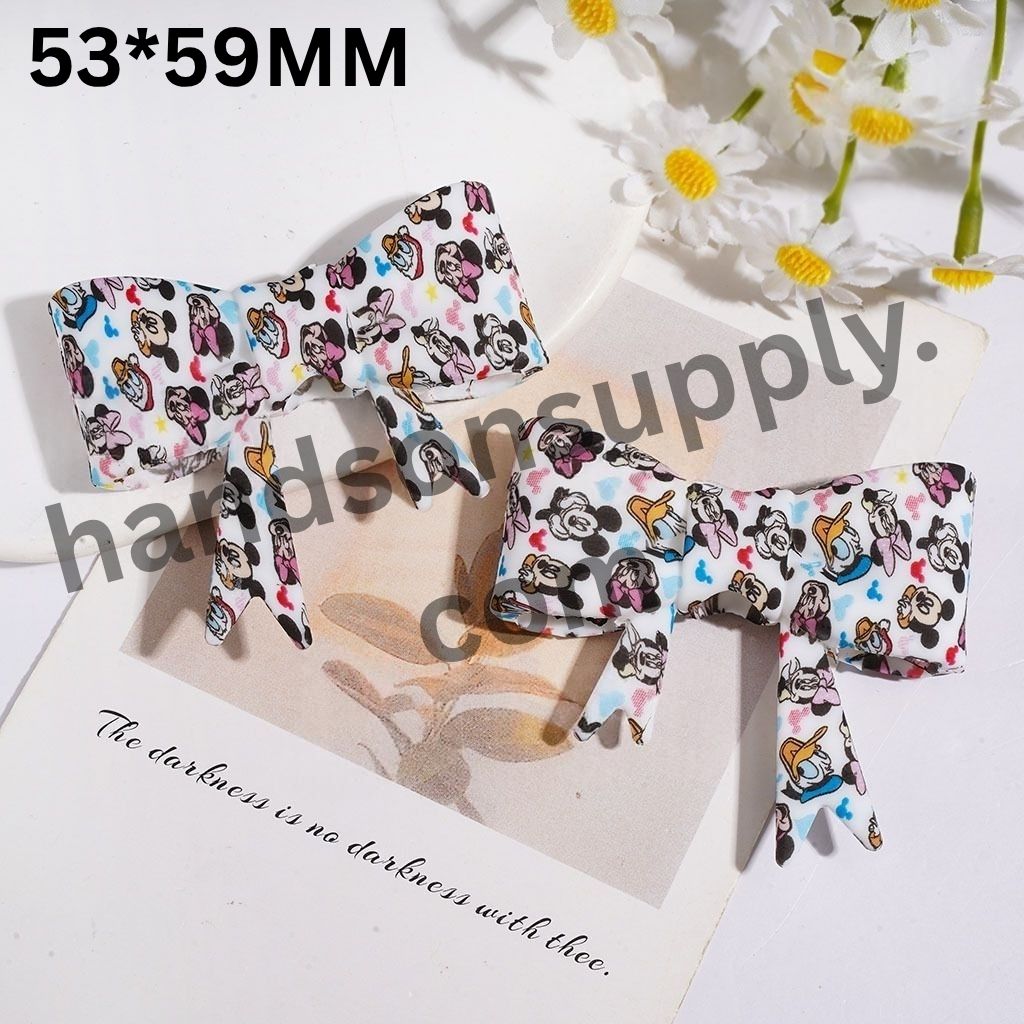 Adorable Boy, Mouse & Duck Character Print Soft Bowtie-Shaped Silicone Focal Beads, 53*59MM