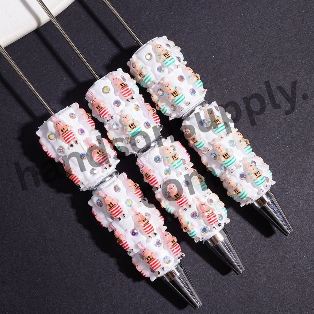 Adorable Rabbit Character Wearing Prison Outfit with Sparkling AB Rhinestone, Beadable Clay Pens, Multicolor