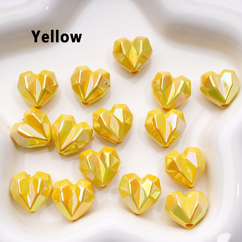 Geometric Heart Acrylic Beads – 16x18MM UV Coated Polyhedron Design, Random Color Mix