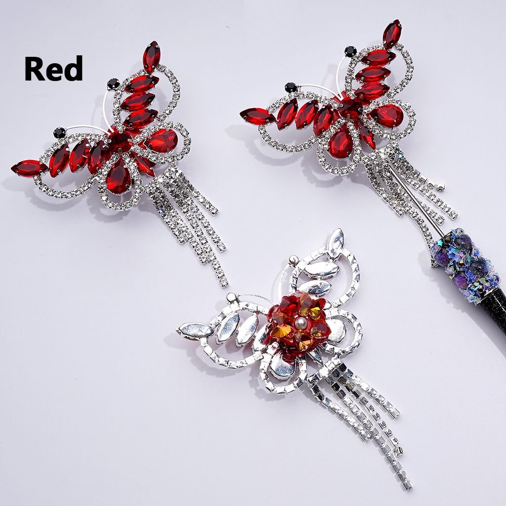 Glittering Silver Alloy Butterfly with Sparkling Rhinestones, Metal Chains & White Pearls Adorned with Hearts, Flowers & Clay Beads Approx. 79x108MM