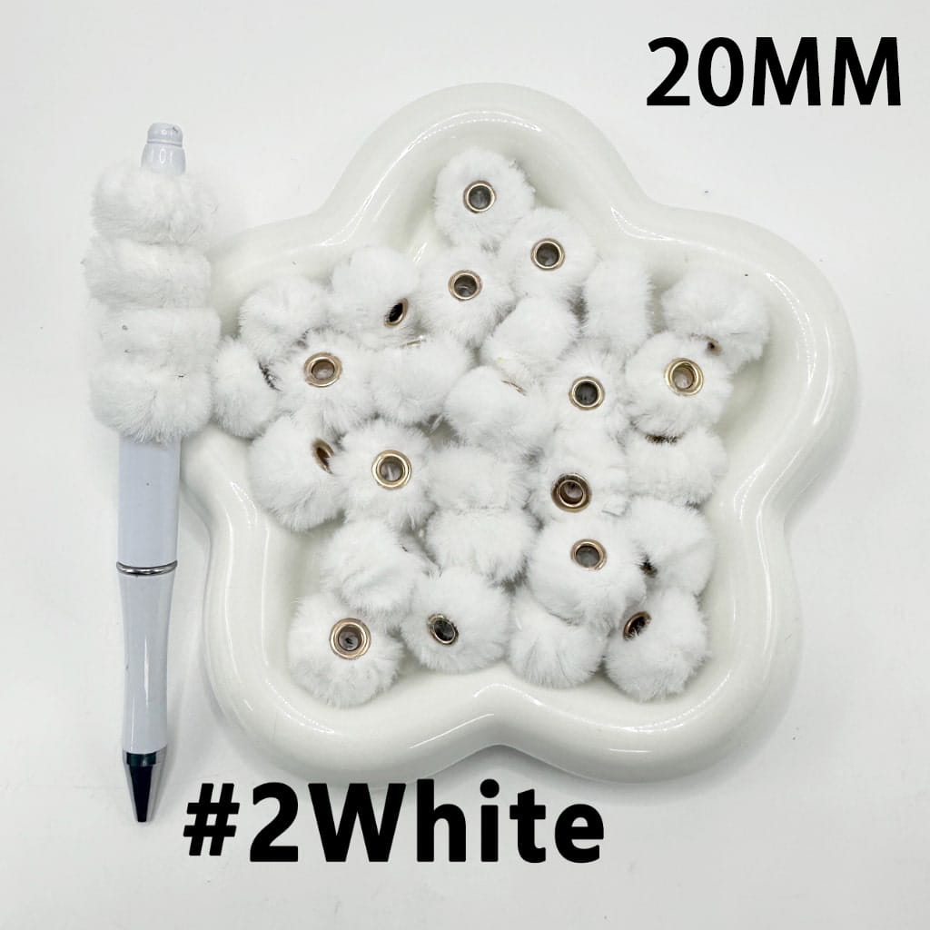 Cute Solid Colored Pom Pom Fluffy Hard Beads, 20MM