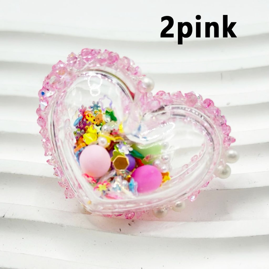 Shake Acrylic Beads Clear Hollow Heart Confetti Flake Star Snowflake Ball with Rhinestones Sugar Wrap White Pearls, Around 37*30MM