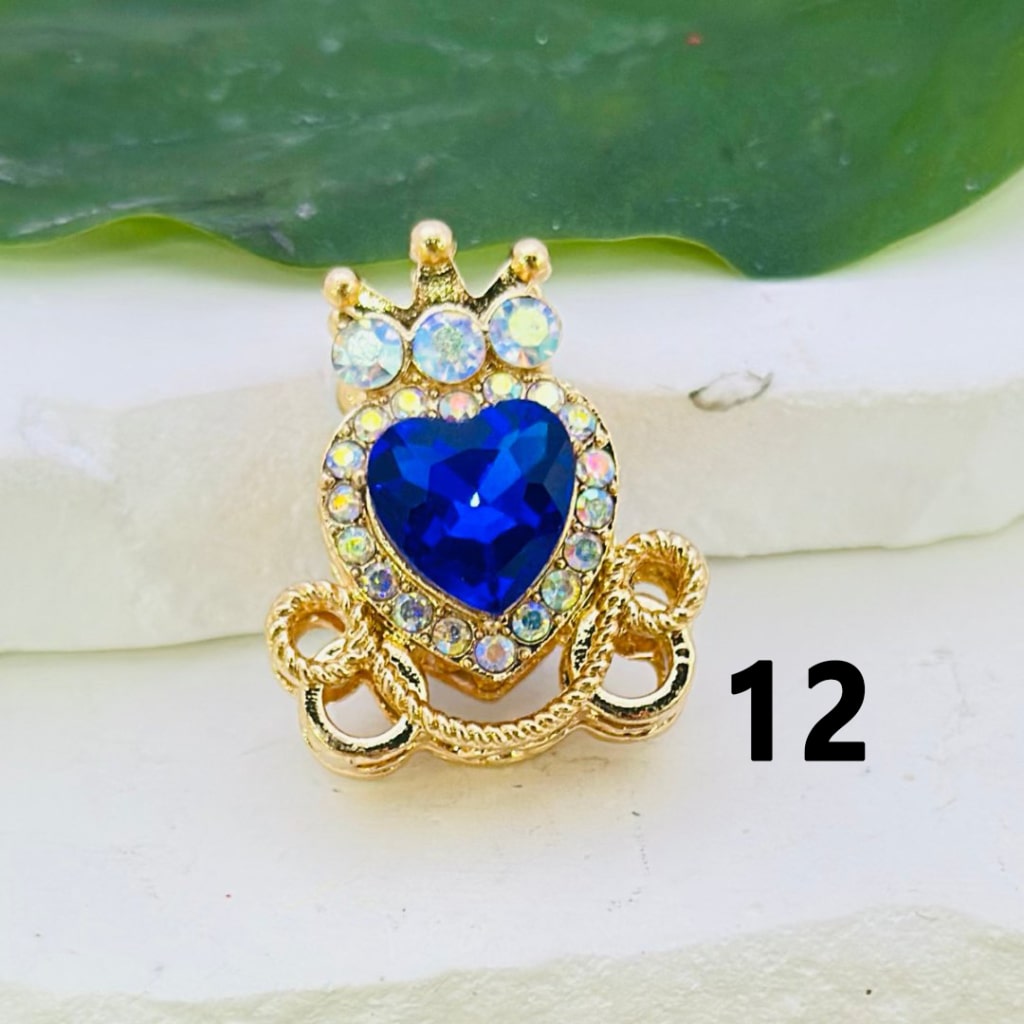 Gold Alloy Heart Crown with Mini AB Rhinestones Bling Bling Colorful Heart Rhinestones Beads, Around 26*22MM