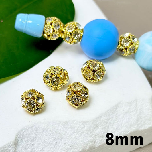 Gold Alloy Bling Bling Flower Spacer with Shiny Clear Rhinestones, 8MM