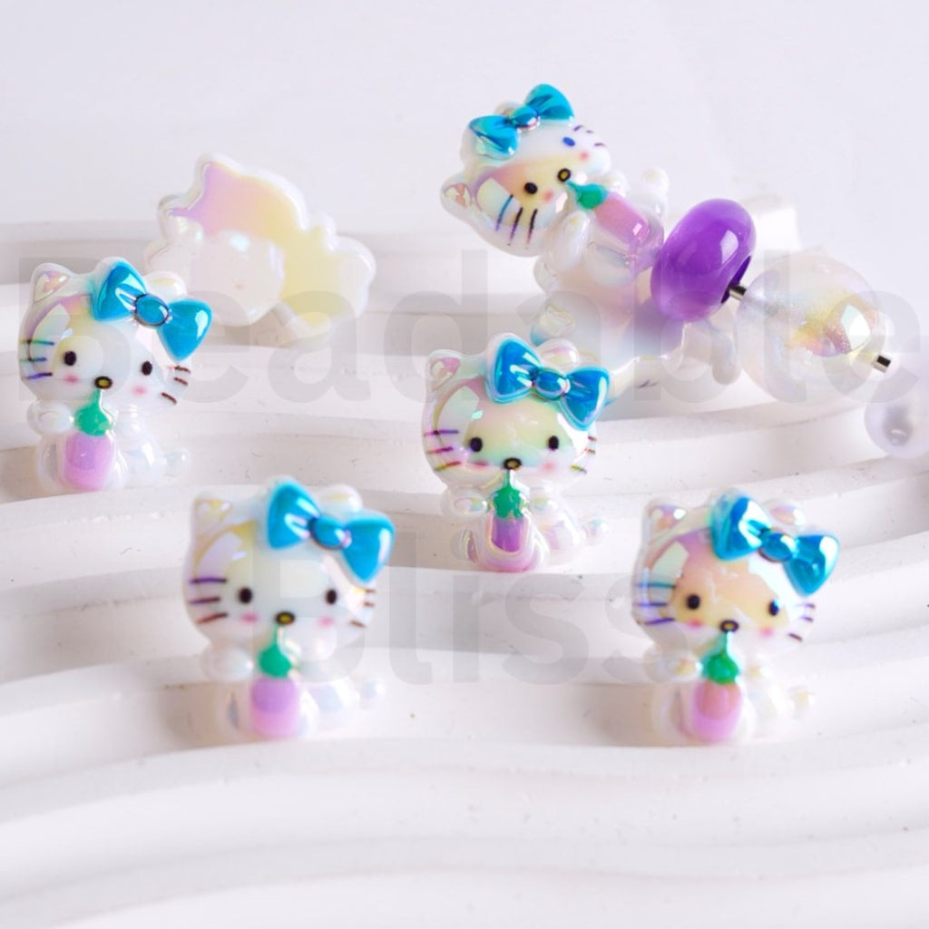UV Coating Cute Cat Character Holds a Bottle Adorable Character Acrylic Beads, Around 20*25MM, Please Read the Description