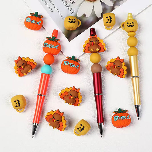 3D Cute Thanksgiving Series Turkey, Blessed Pumpkin & Mug Design Halloween Theme Silicone Focal Beads