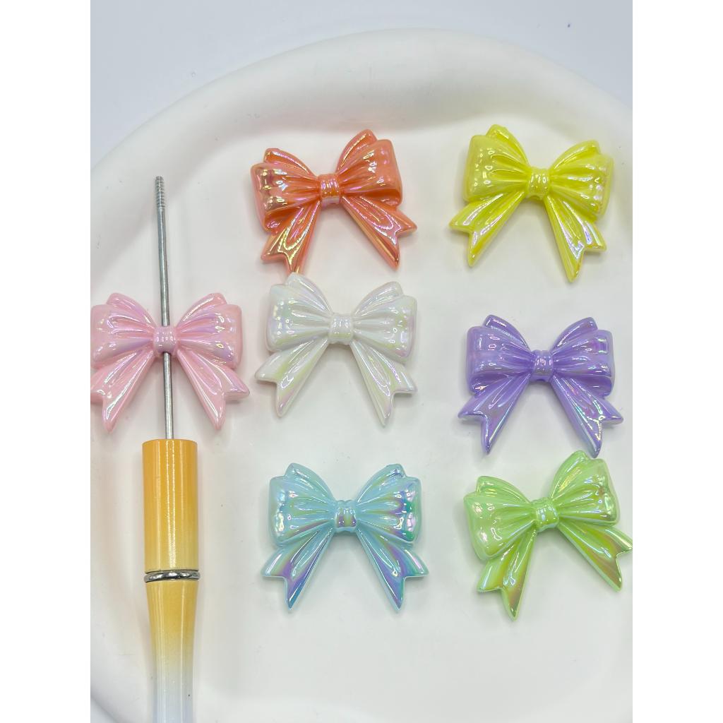 Cute Pastel color Bowtie See Thru Clear,Solid, Acrylic Beads, Random Mix Color,