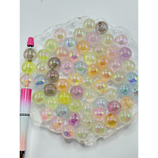 UV Coating Glitter Luminous Acrylic Beads, Round, 16mm, Random Mix