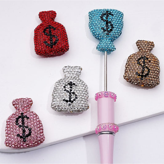 Money Bag Clay Beads with Bling Bling US Dollar Sign, Cute Design and Shiny Rhinestones, Around 36*26MM