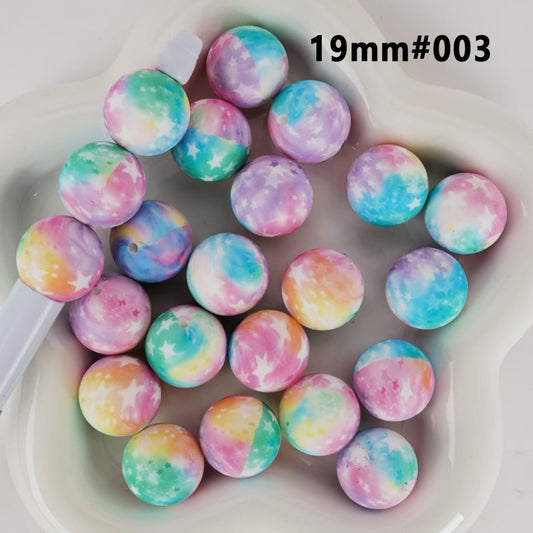 Starry Sky Large Colorful Round Printed Silicone Beads 19MM, Number 003