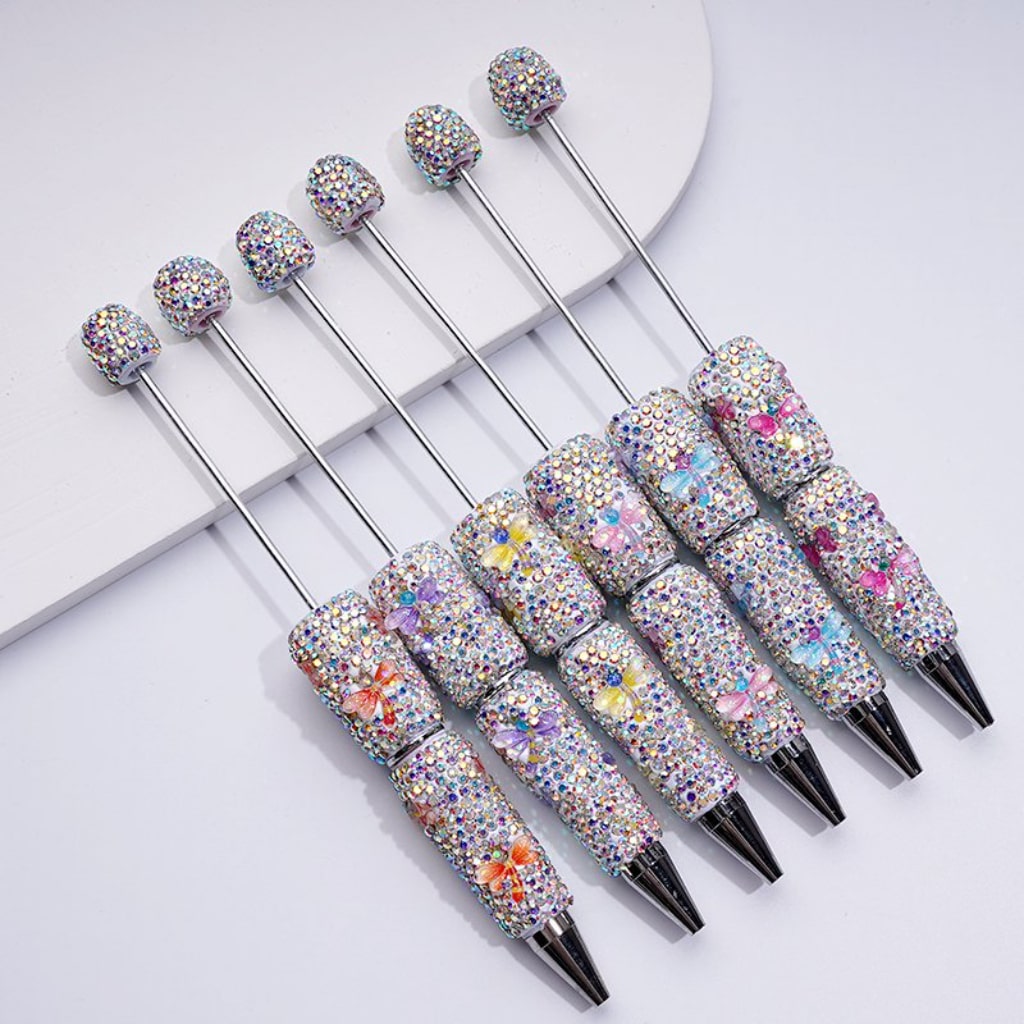 Beadable Clay Pens with Mini Cute Dragonfly Design AB Rhinestone Embellished