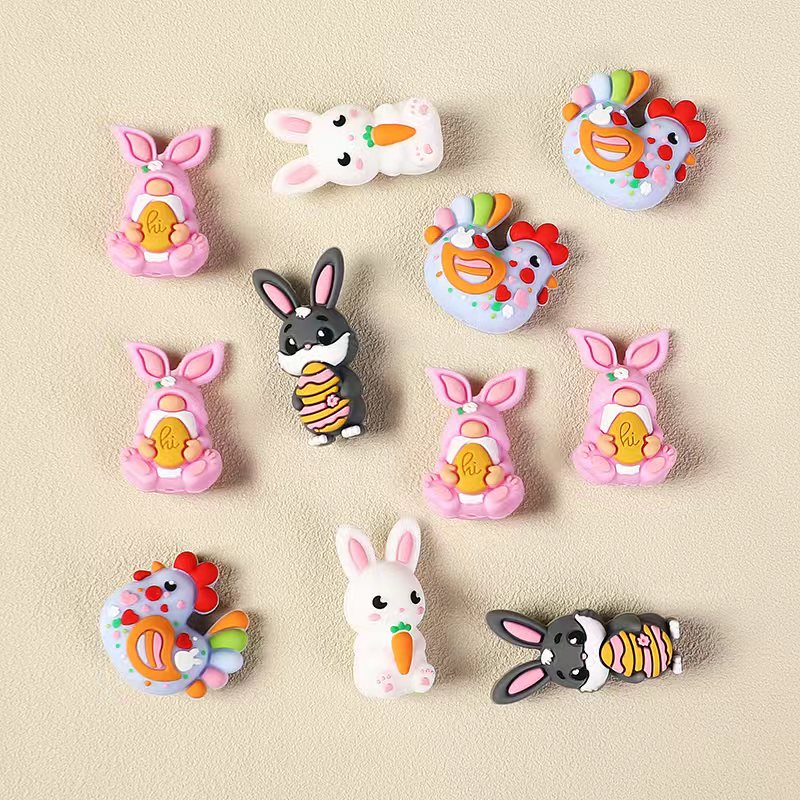3D Cute Rabbit & Rooster Easter Character Series Silicone Focal Beads Random Mix