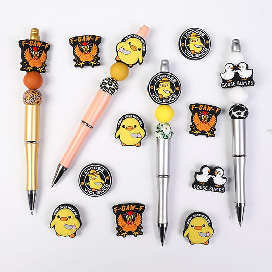Funny Duck, Goose & Chicken Meme Cartoon Animal Series, Silicone Focal Beads Random Mix