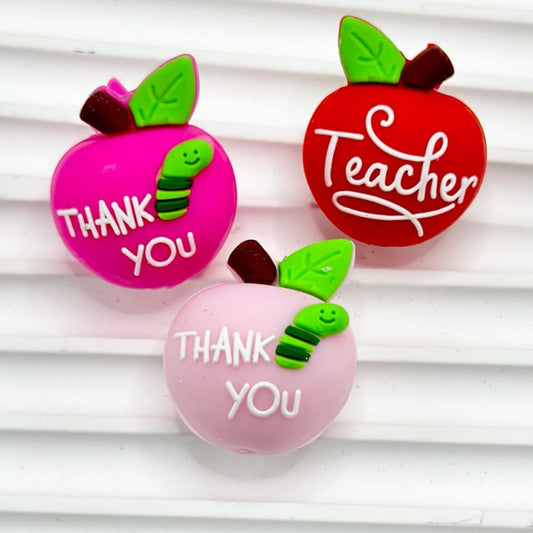 Red 3D Mini Cute Rose & Thank You School Red Apple Teacher Silicone Focal Beads