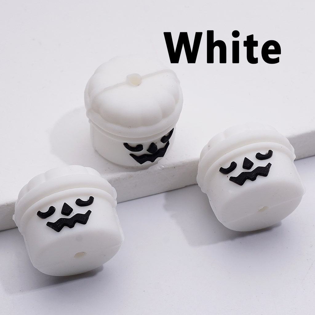 Halloween 3D Ghost Face Cylindrical Pumpkin Bucket Silicone Focal Beads