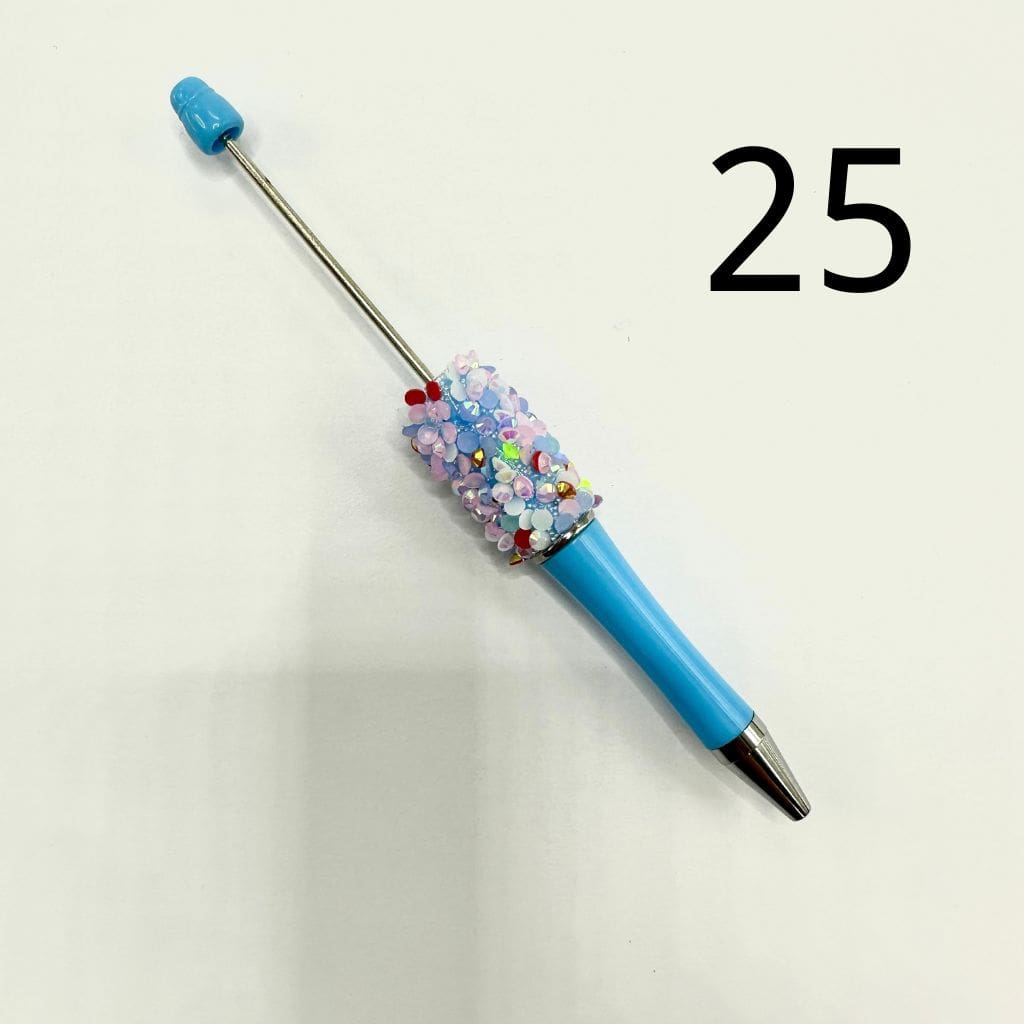 Beadable Pens with AB Finish Flatback Rhinestones in Mixed Solid Colors and Textured Wraps
