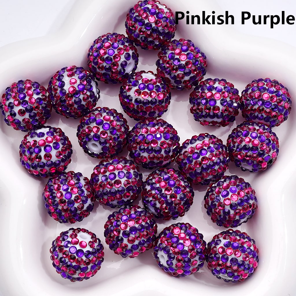 Double Color Striped Round Acrylic Beads with Shiny Rhinestones, 20MM