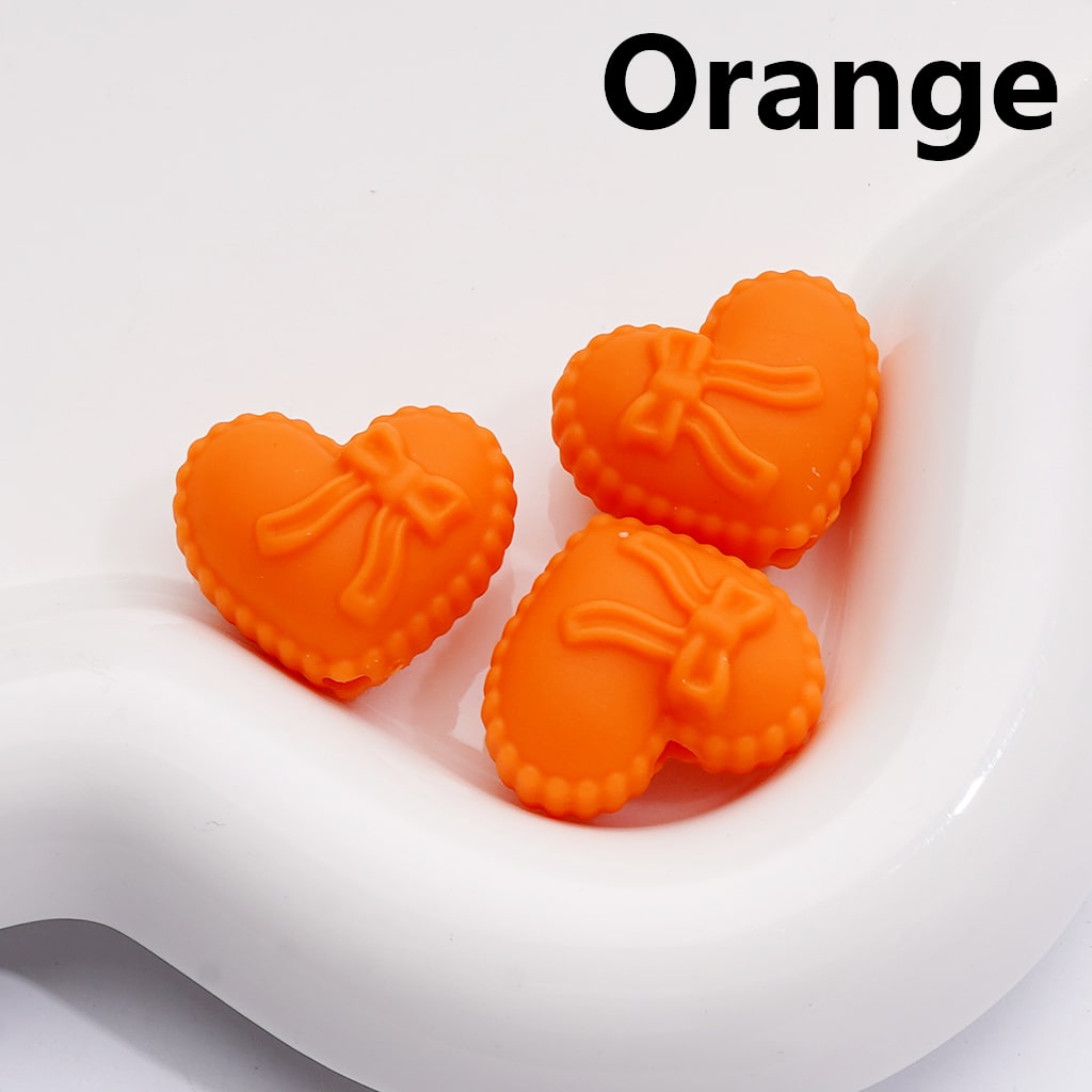 Rubber Coated Acrylic Beads Heart Shape with Bowknots Multi-Color 18*20MM (Single Color is av available for 200pcs(Whole Bag))