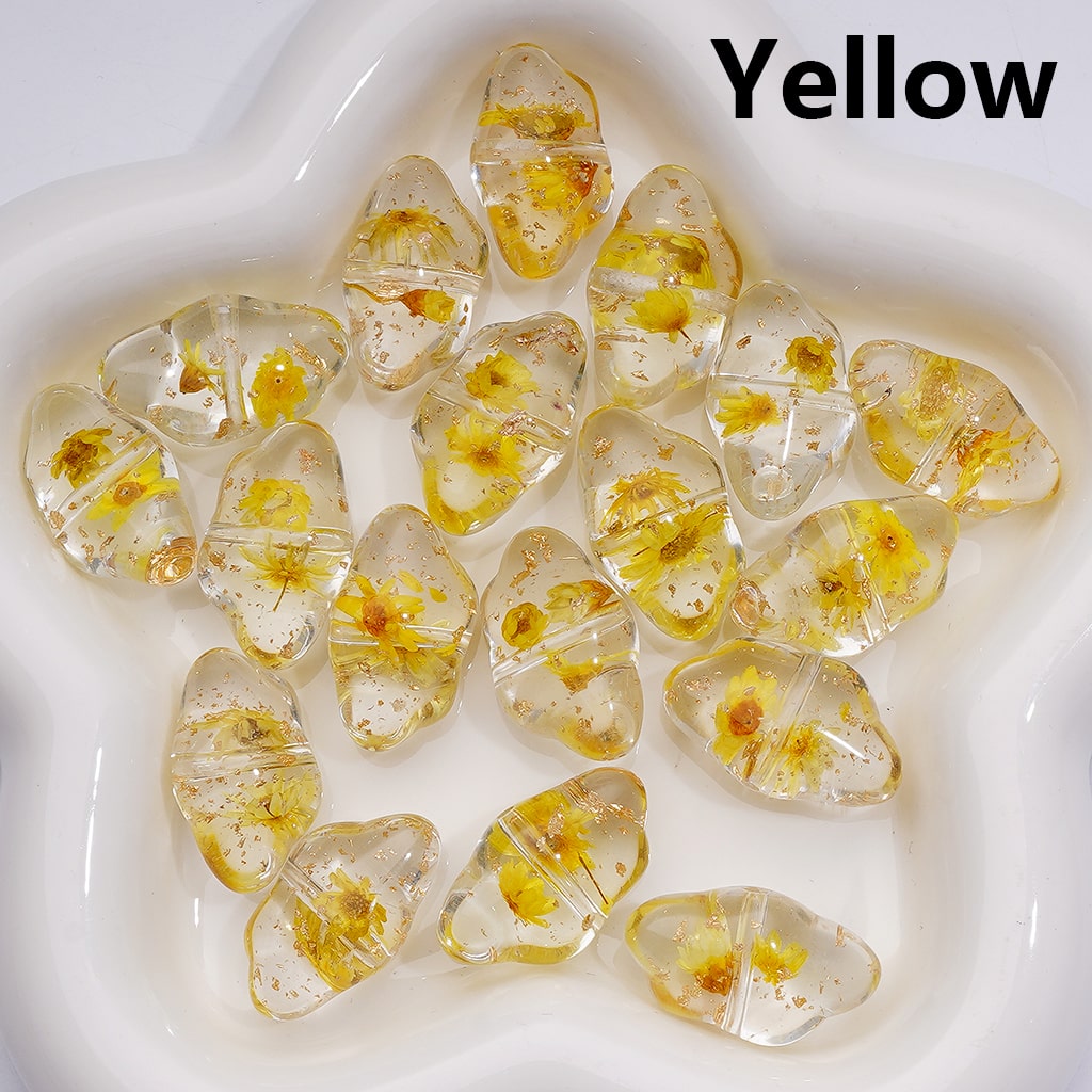 Clear Cloud Acrylic Beads with Multicolor Dried Flowers & Gold Foil 13*22MM  (Single Color is available for 200pcs(Whole bag))