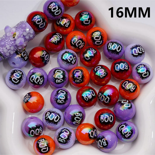 Halloween Boo Series UV Coating Round Acrylic Beads, 16MM (Single Color is available for 200pcs(Whole bag))