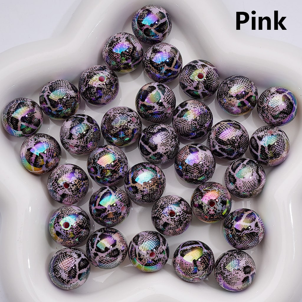 UV Coating Black Spots Prints Abstract Irreugal Round Acrylic Beads in Solid Color, 16MM