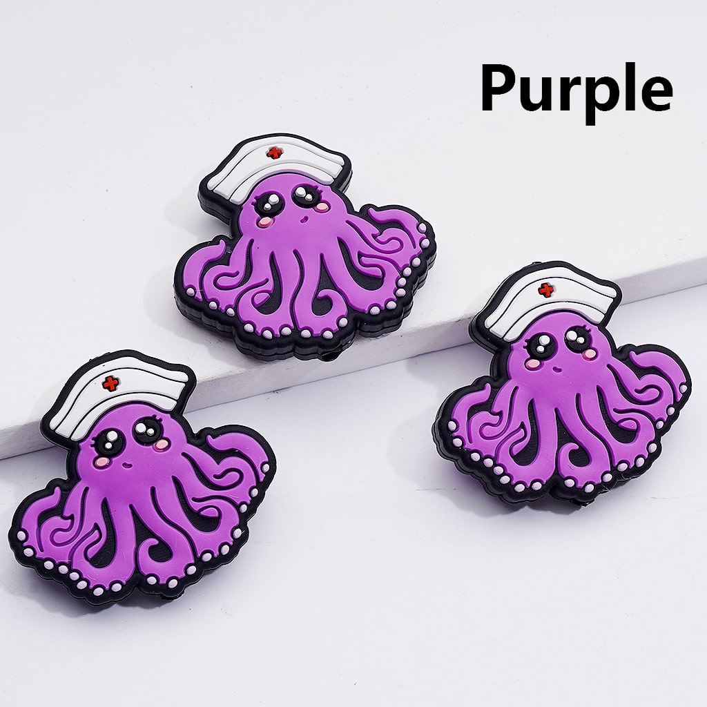 Nurse Hat Colorful Octopus Silicone Focal Beads