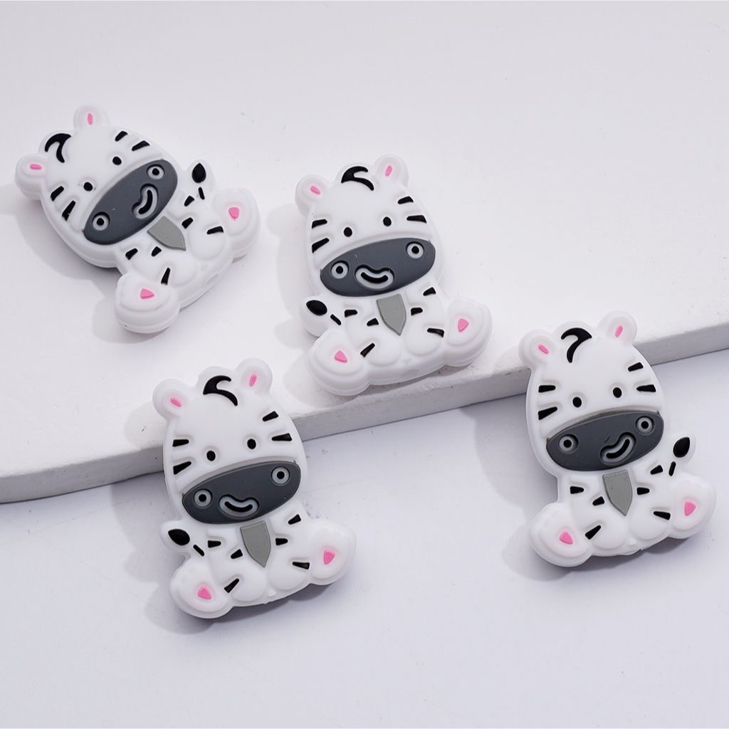 Cute Zebra with Black Little Stripes Silicone Focal Beads