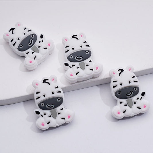 Cute Zebra with Black Little Stripes Silicone Focal Beads