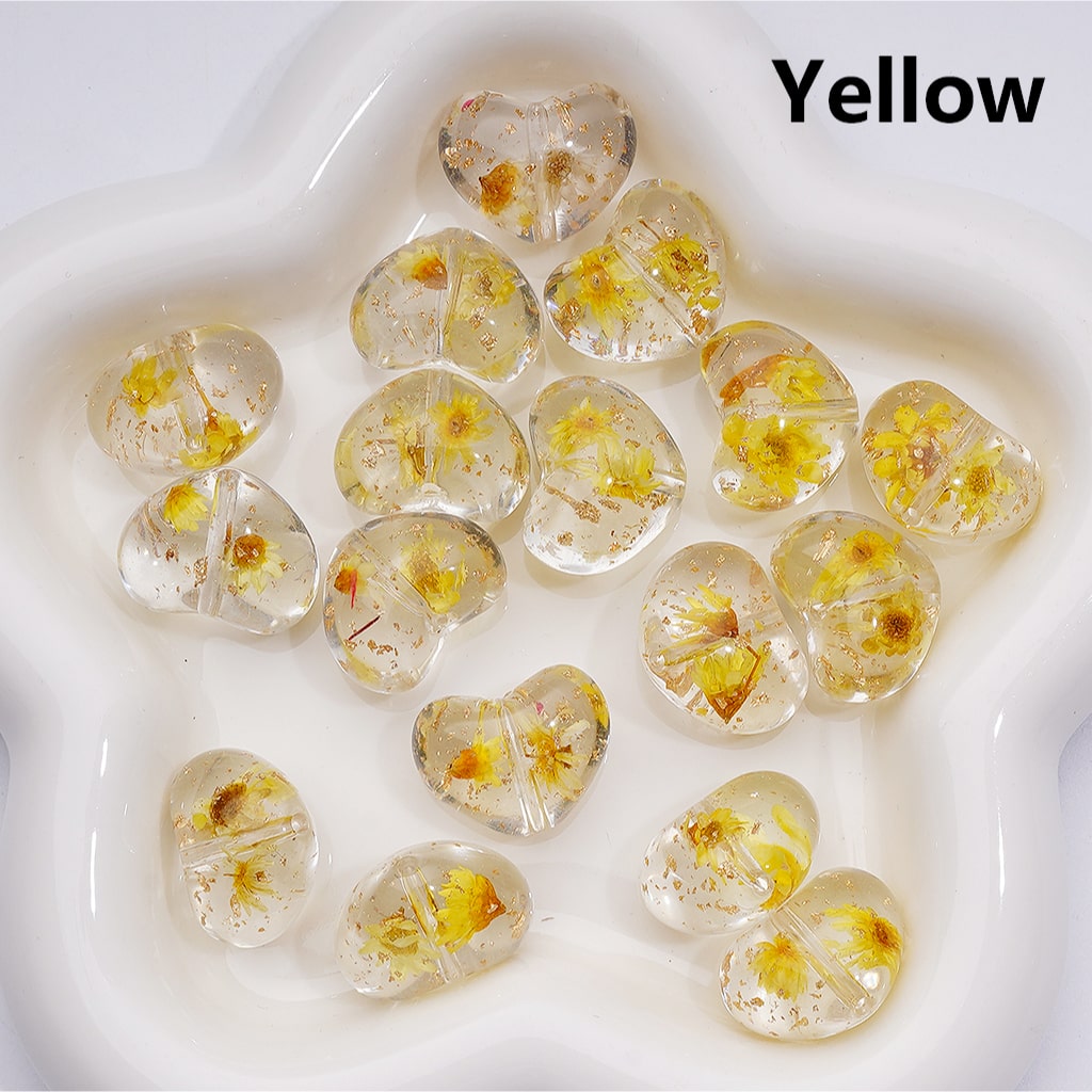 Dried Flowers Gold Foil Paper Inside Multi-Color Clear Heart Acrylic Beads 20MM (Single Color is available for 200pcs Whole bag)