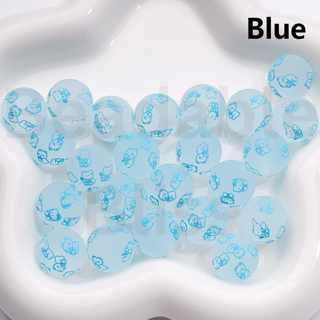 Adorable Character Frosted Round Design Cute Cat Character & Pochacc Print Acrylic Beads 16MM (Single Color Is available for 200pcs(Whole Bag))