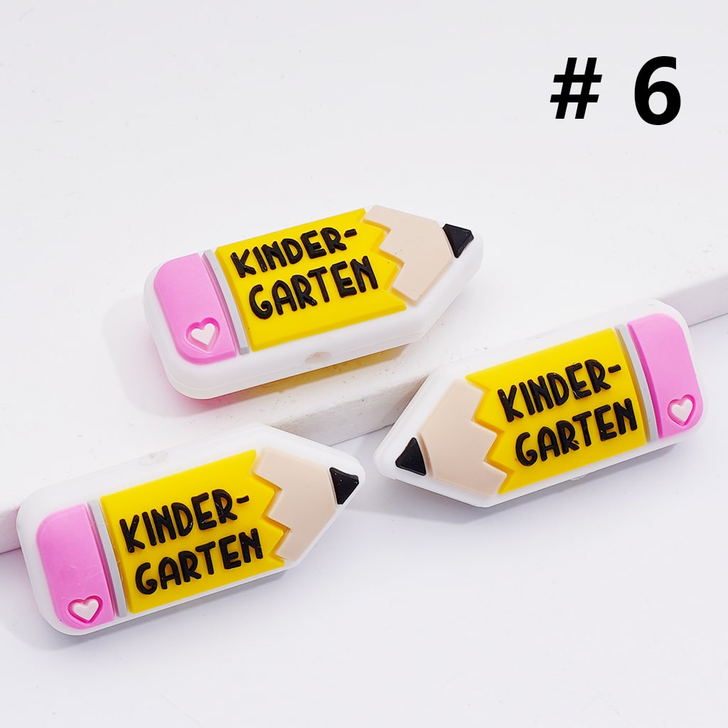 Mini Pencil with Cute Grade Symbol Silicone Focal Beads
