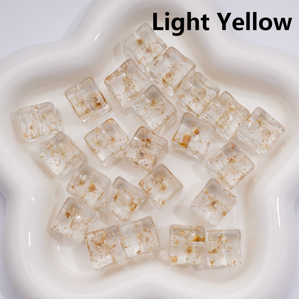 Multi-Color Clear Cube Square Acrylic Beads 14–15MM Dried Flowers Gold Foil Paper Inside (Single Color is available for 200pcs Whole bag)
